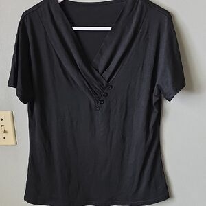 Black V-Neck Short Sleeve Women's Top